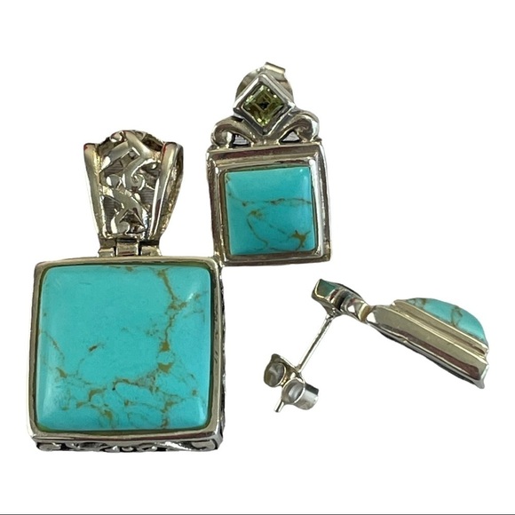 Sterling Silver Turquoise Earrings & Pendant Set - Picture 1 of 5